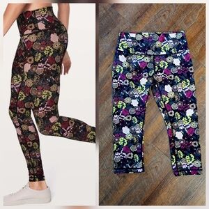 Lululemon Wunder Under Hi-Rise Crop  Legging Capri 20" Fluorolace Florals Sz 8